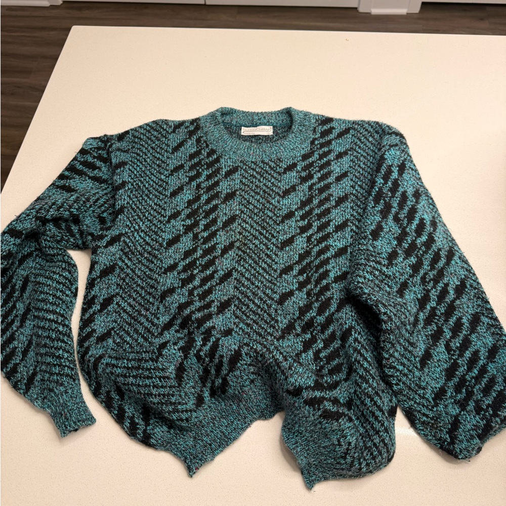 Teal and Black Patterned Sweater
